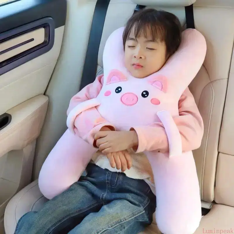 Kids' Fun Pig Design Plush Neck Support Pillow - Car Seatbelt Cushion, Travel Sleep Aid to Prevent Head Slumping for Enhanced Travel Experience