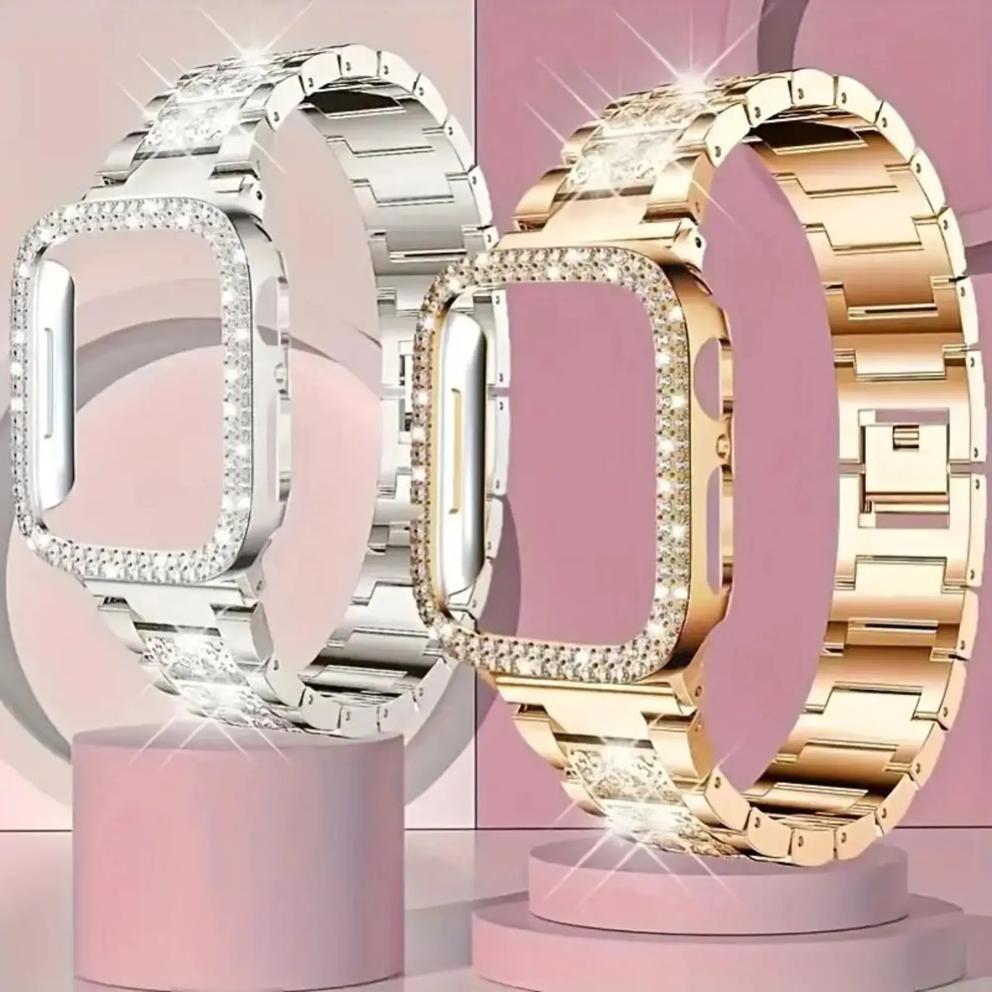 Luxury Diamond Watch Case & Band Set for Women, Sparkle Rhinestone Bracelet Strap with Full Crystal Design, Fashion Protective Cover Wristband Accessory for Smart Watches, Elegant Daily Wear, Party & Gift sohochic