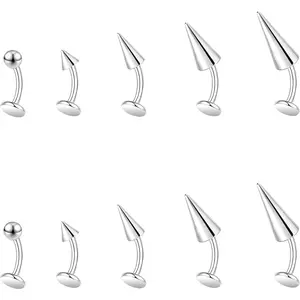 ZS 16G Devil Curved Barbell Lip Ring, Stainless Steel 6/8/10/12mm Long Bar Belly Button Ring, Flat Back Tiger Teeth Vertical Labret Lip Rook Navel Piercing Jewelry