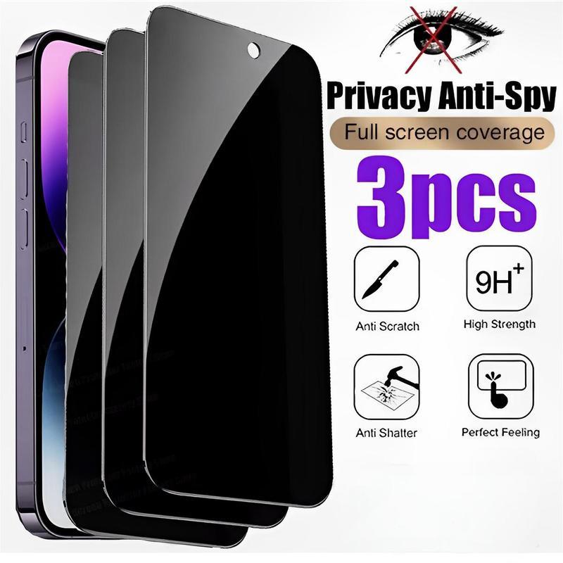 HD Privacy Anti Spy Tempered Glass Screen Protector 3 Pack for iPhone Series Full Coverage Black Edge Anti Scratch Oil Repellent High Definition Clear Protection