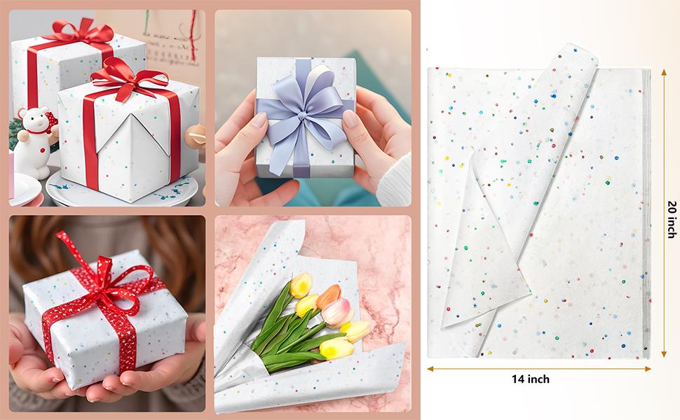 White Glitter Tissue Paper for Gift Bags 36 Sheets 14x20 Inch - Recyclable Wrapping Paper for Weddings, Birthdays, Party & Festival Decorations DIY Craft Supplies