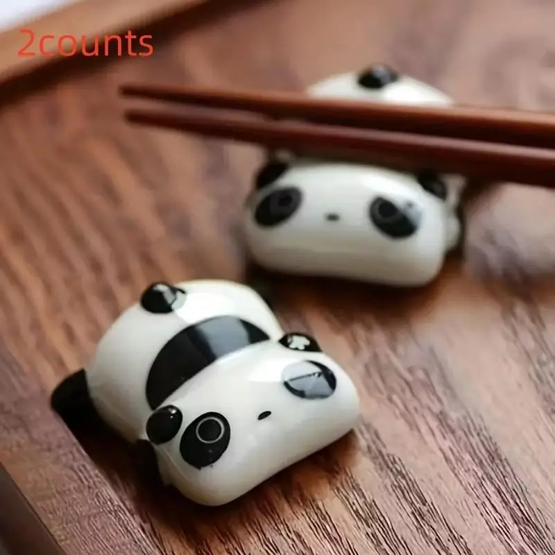 2pcs Ceramic Panda Chopstick Holder, Creative Cartoon Design, Home Restaurant Decor, Daily Use Kitchen Accessory, Elegant Porcelain Ornament