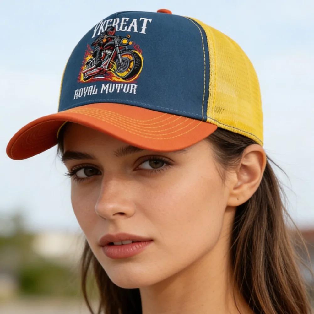 Hot Sale Motorcycle Embroidered Trucker Hat Flame Biker Patch Baseball Cap For Man Woman Breathable Streetwear Summer Mesh Caps
