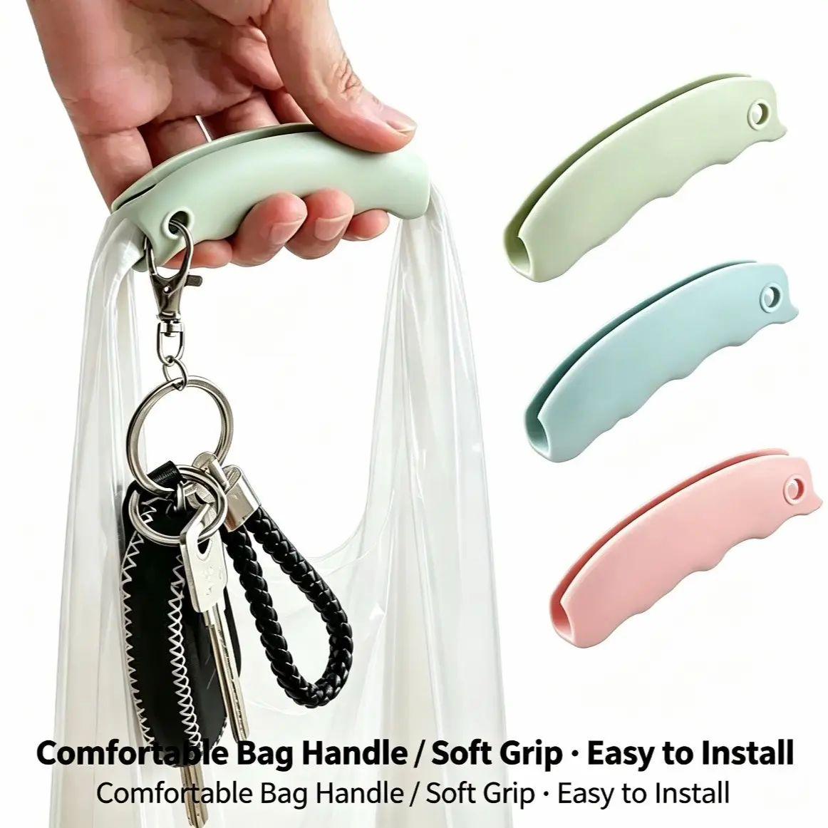 Silicone Bag Gripper, Anti-Chafing Shopping Handle, Lightweight Grocery Carrier, Durable Plastic Bag Holder, 3-Pack Convenience Tool