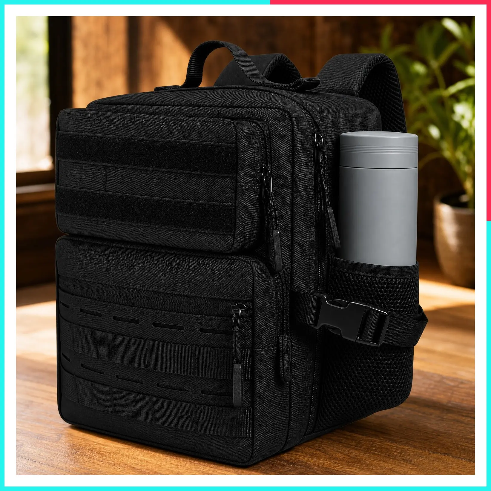 9L Mini Tactical Backpack Small Military Gym Bag for Men Women, Molle Camping Daypack with Patch (Black)