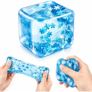 Ice Cube Squishy with Snowflakes Inside, Squeeze Stress Cube for Anxiety Relief, Sensory Squishy Fidget Toys for Adults, Soft Gel Ball for Desk Accessory, Birthday Gift