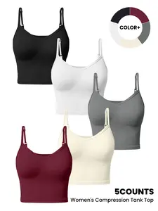 Seamless Compression Crop Cami 5PCS Pack Scoop Neck Slim Fit Workout Tank for Daily & Gym
