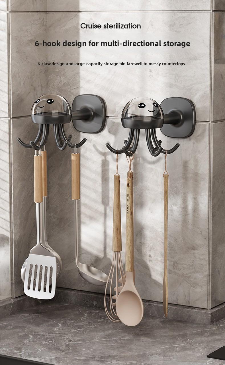 360° rotating cartoon octopus hook, no need to drill holes and won't damage the wall, storage rack, home storage rack, household daily use, kitchen storage hook, shelving rack