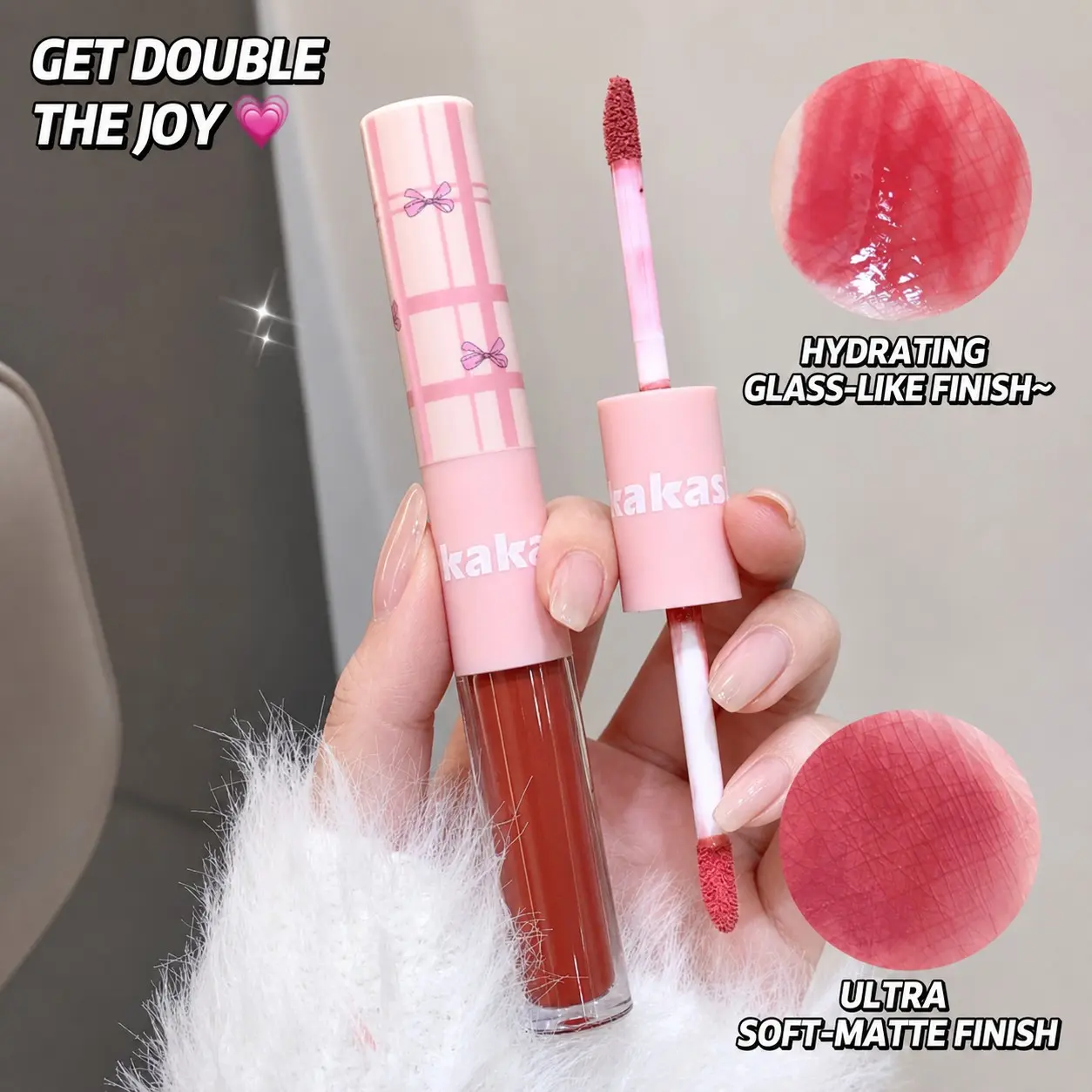 Dual-Ended Matte Glossy Liquid Lipstick, Velvet Soft Mist Mirror Finish, Bubbly Lips, Dual Color Lip Gloss, Perfect for Everyday Use
