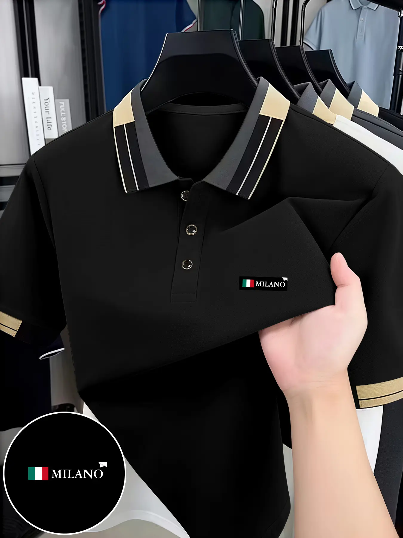 New Arrival Men's Short Sleeve Polo Shirt, Contrast Striped Collar With Button Details, Regular Fit Fashion Casual Top, Ideal Outdoor Wear For Golf Sports And Everyday Leisure Outfits