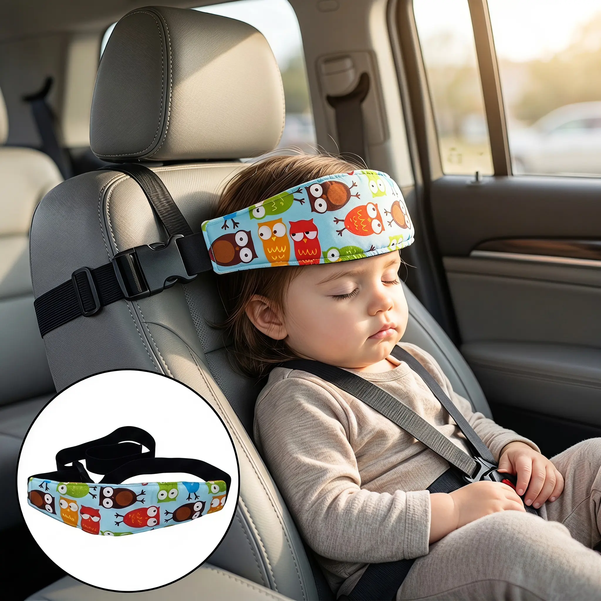 Cute Cartoon Soft Car Headrest Sleep Belt, Adjustable Safety Sleeping Strap for Car Seats, Creative Car Interior Accessory (1 pc)-YY0