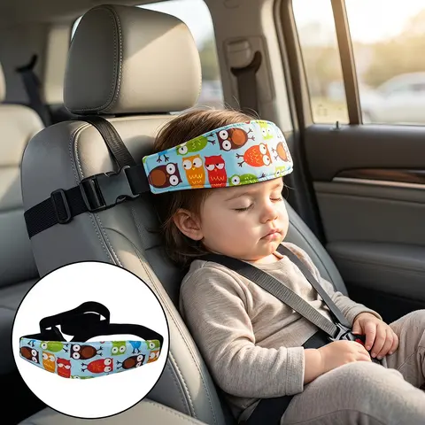 Cute Cartoon Soft Car Headrest Sleep Belt, Adjustable Safety Sleeping Strap for Car Seats, Creative Car Interior Accessory (1 pc)-YY0