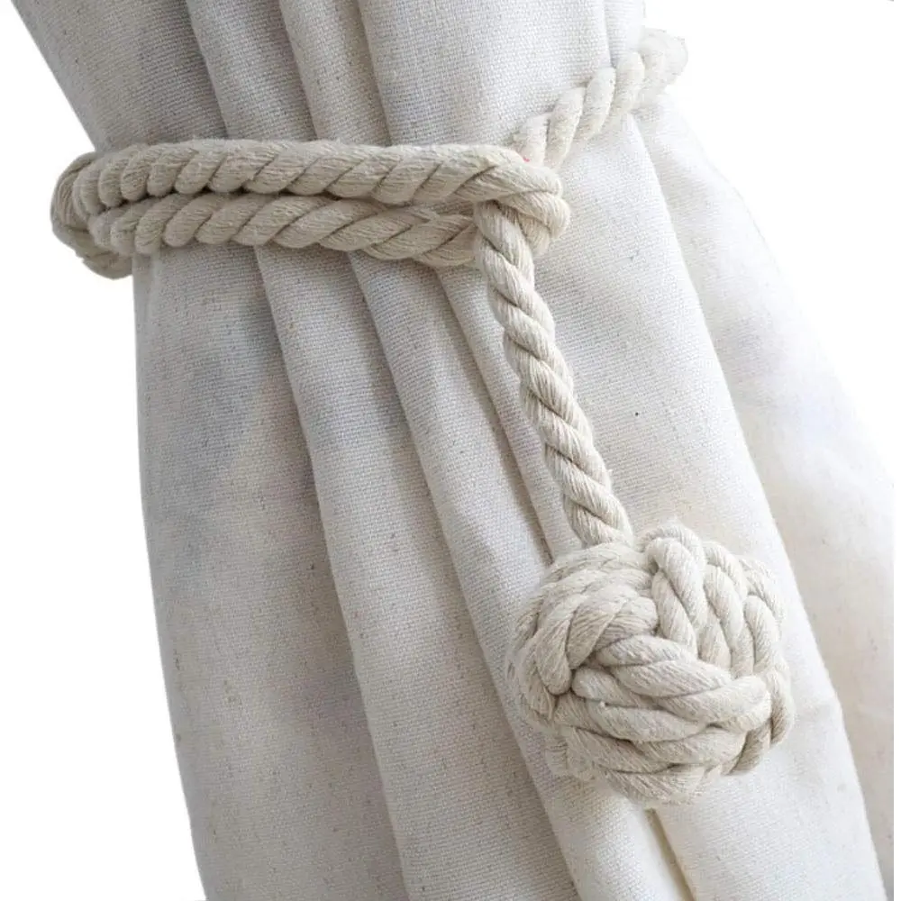 4-Pack Decorative Beige Curtain Tiebacks Set, Heavy Ball Knit Rope Holdbacks, 22" Long Heavy-Duty Handmade Rural Home Decor