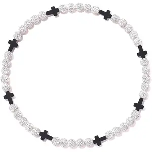 Baseball Beaded Cross Necklace for Men Women, 18"/20"/22" Ice Necklace Bling Drip Bead Chains Necklaces for Boys Diamond Rhinestone Discoball for Baseball Team Lovers