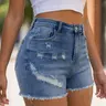 Women's Ripped Light Wash Denim Shorts, Stylish Casual Bottoms for Summer, Casual Fashionable Shorts, Comfortable Fashion Everyday Wear