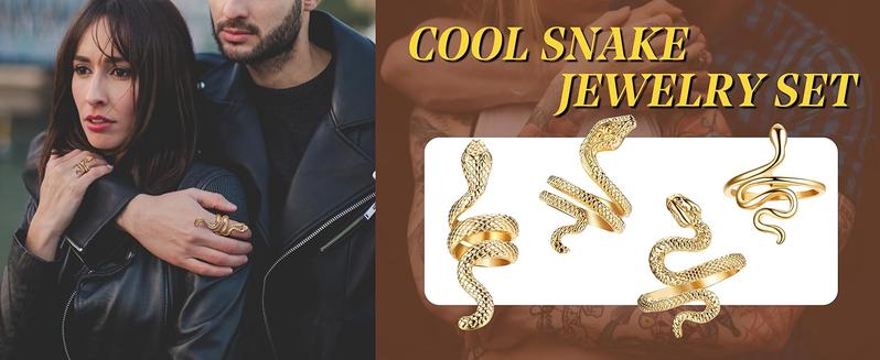 FIBO STEEL 7Pcs Snake Jewelry Set for Women Dangle Earrings Silverly Snake Earrings Knuckle Rings Adjustable Necklace Halloween Bride Jewelry Gift FIBO STEEL 7Pcs Snake Jewelry Set for Women Dangle Earrings Silverly Snake Earrings Knuckle Rings Adjustable Necklace Halloween Bride Jewelry Gift