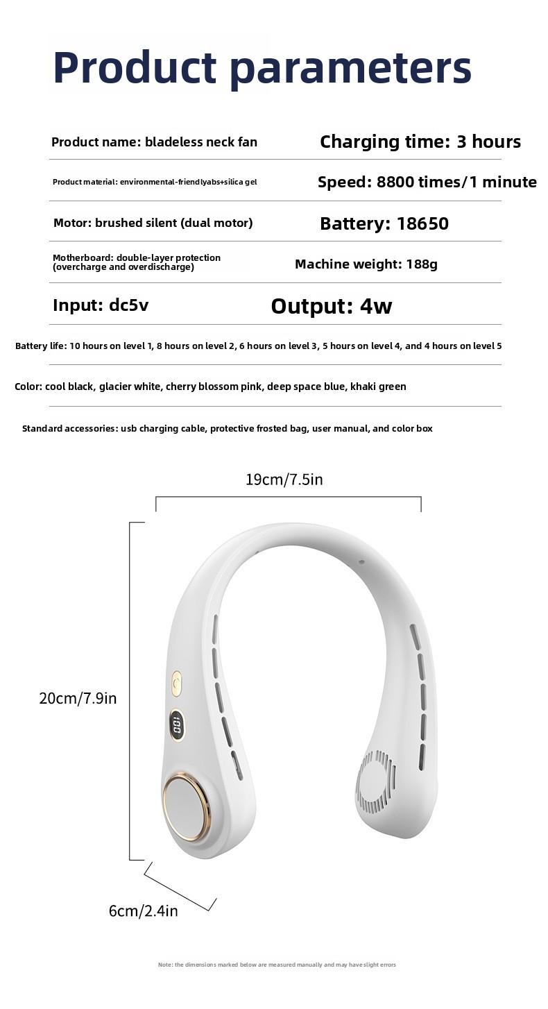 New Neck-Hanging Bladeless Fan USB Rechargeable Office Lazy Person Portable Silent Mini Fan