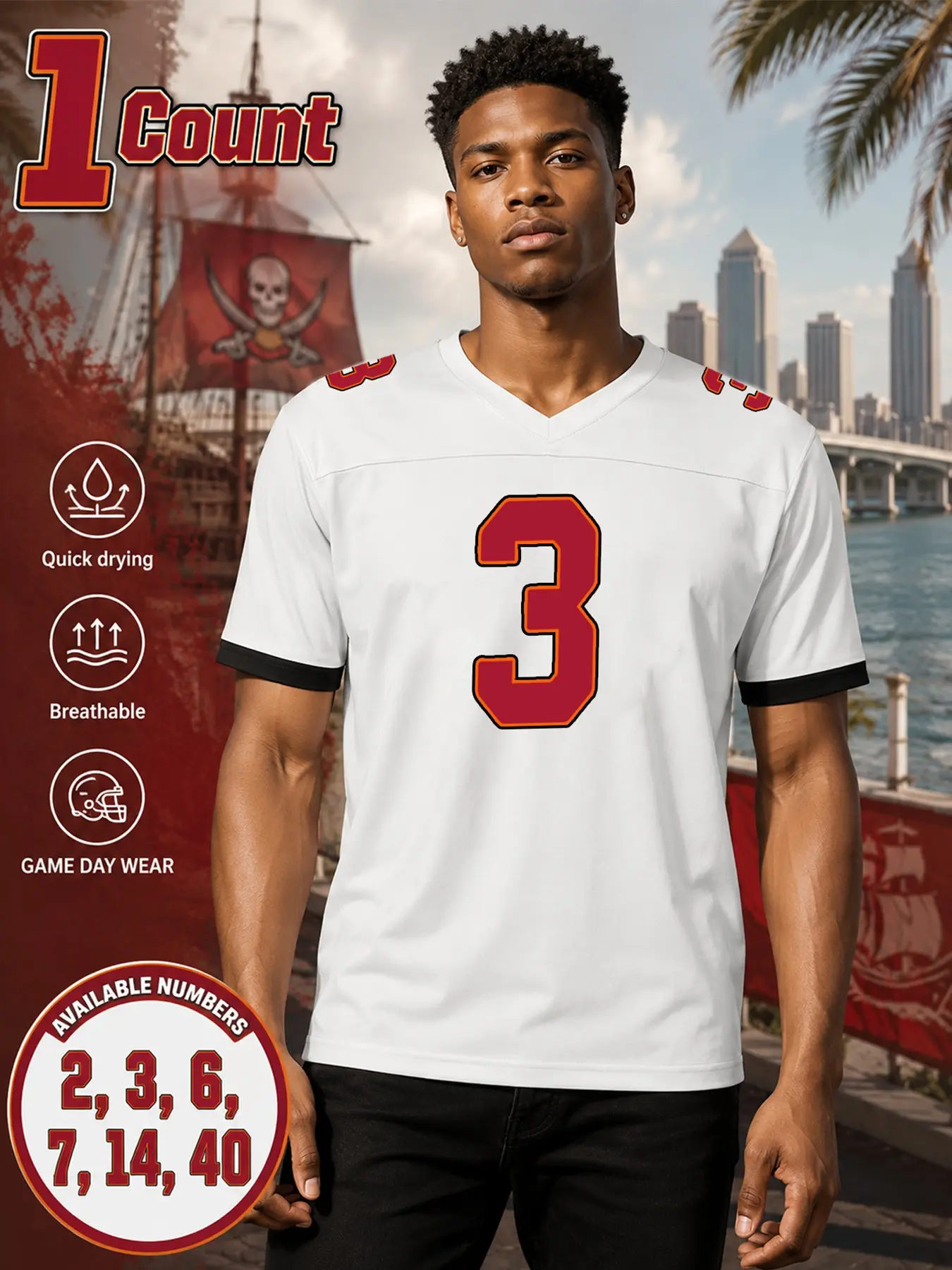 Unisex Retro American Football Jersey, Tampa Bay Team Rugby Jersey, Quick-Dry, Moisture-Wicking Y2K Blokecore Short-Sleeve Sports Top (S–3XL), Stylish Streetwear for Fans, Perfect for Sports Viewing Parties and Everyday Casual Wear