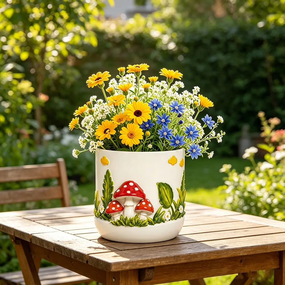 Resin Abstract Planter, American Country Style, Fun Mushroom Frog Snail Design, Garden Decor, Suitable for Small Plants Succulents