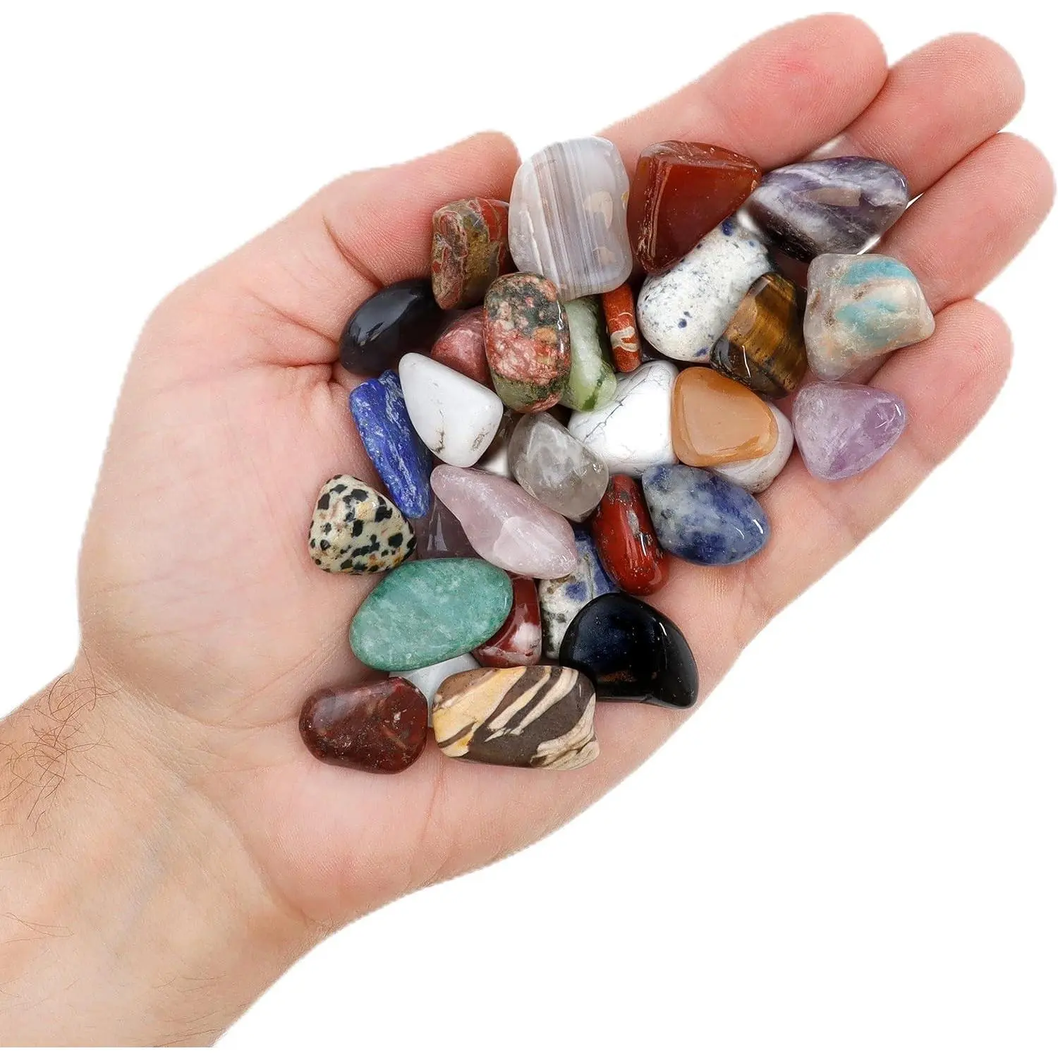 2 Pounds Tumbled Polished Natural Gem Stones + 24 Page Rock & Mineral Book. Average Stone Size ¾ inch. Choose 1 or 2 pounds