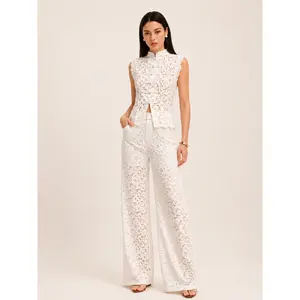 Frog Button Mandarin Collar Lace Vest & Pants Set