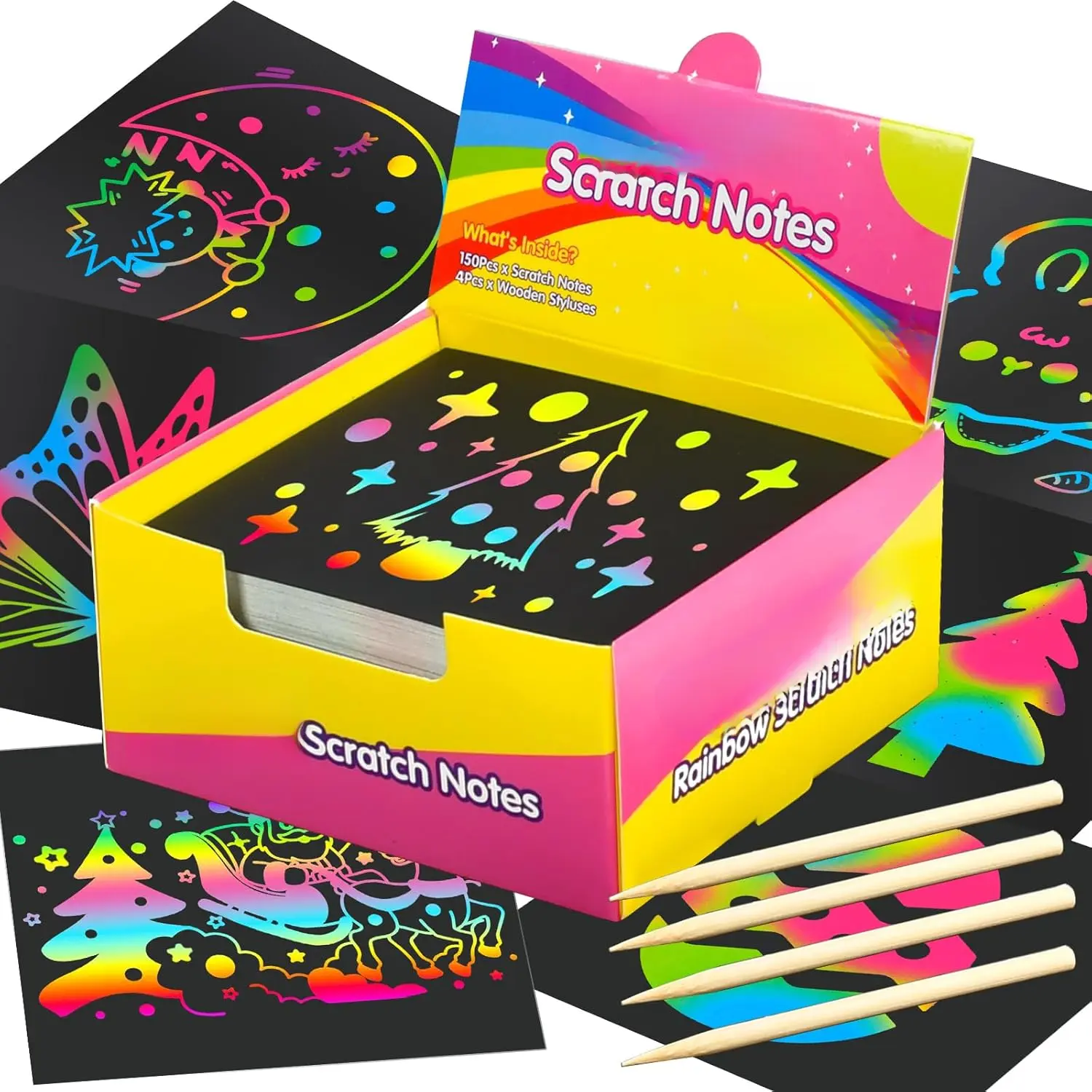 Rainbow Scratch Paper  Kids: Classroom Art Crafts Back to School Supplies  Girls Boys Teens 4-12 Year Old Stocking Stuffers Party Favors Toys Games Easter Basket Stuffers Notes 150