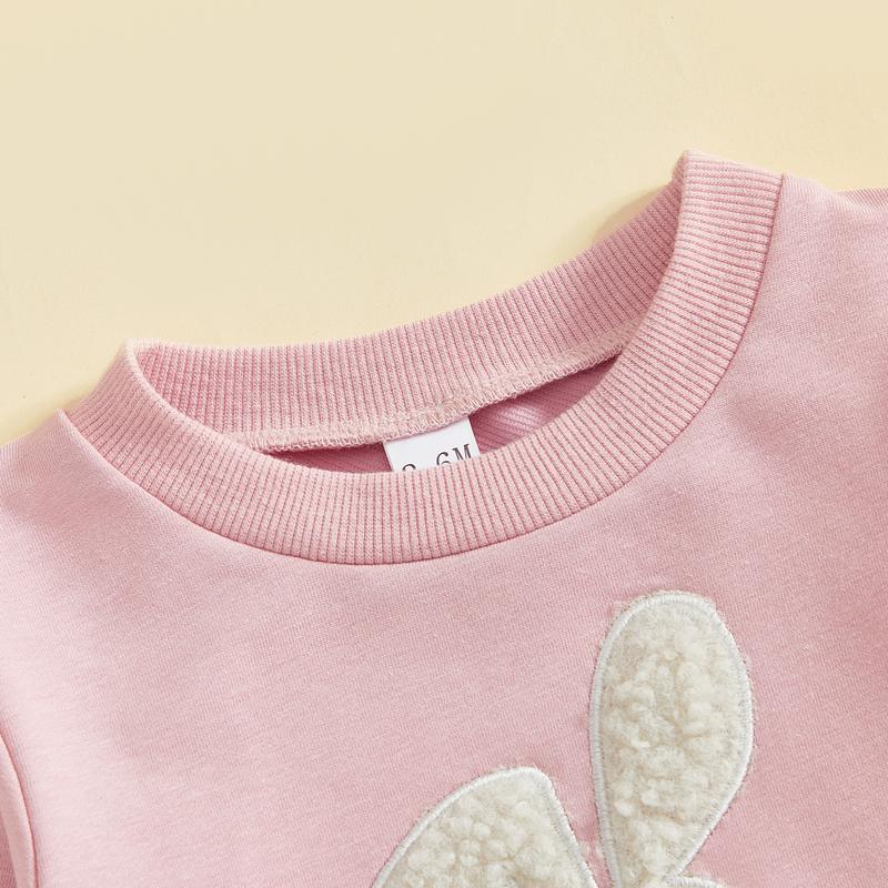 Babamoon Toddler Baby Girl Boy Easter Outfits Set Rabbit Long Sleeve Crew Neck Fuzzy Bunny Tail Embroidery Sweatshirt and Pants Clothing Set 0-3T