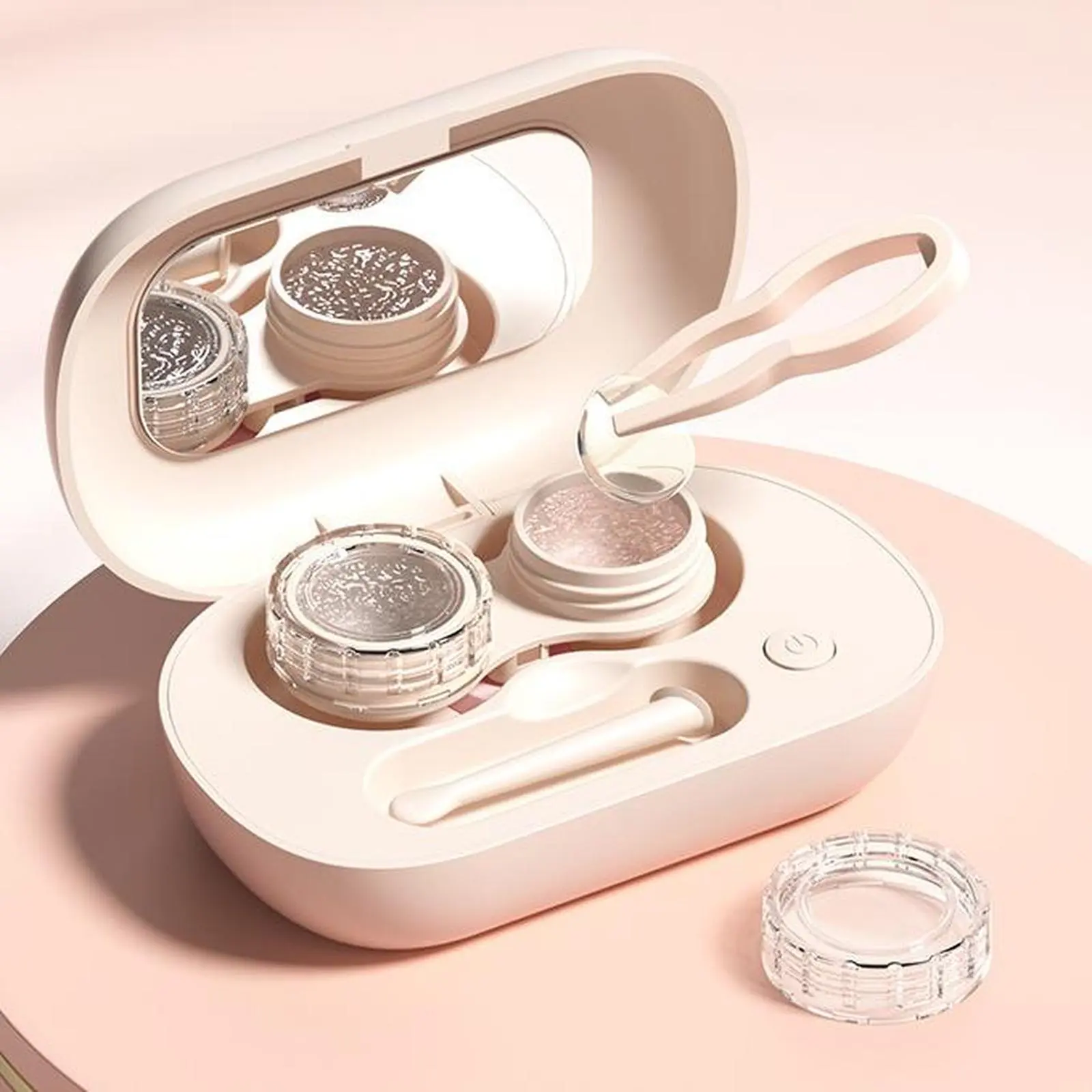 Pink‑Colored Portable Eye‑care Storage Holder With Built‑in Cosmetic Mirror, Magnetic Fastened Shell With Tight‑sealed Frame to Cut Down Care‑solution Spillage for Daily Eye‑accessory Keeping
