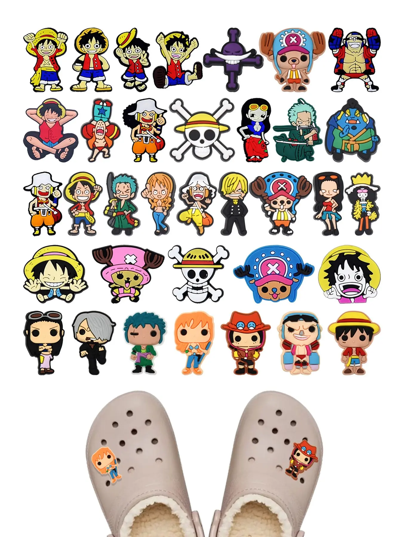 New Nautical Anime Cartoon Shoe Accessories, Fashionable Party Gifts for Boys and Girls, Includes Pirates, Luffy, Skulls