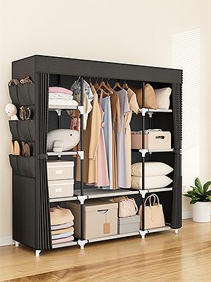 Portable Closet Wardrobe for Hanging Clothes 57.3 Inch Large Capacity Clothes Rack with Cover, 10 Storage Organizer Shelves, 1 Hanging Rods and 6 Pockets, Free Standing Closet for Bedroom, Black Portable Closet Wardrobe for Hanging Clothes 57.3 Inch Large Capacity Clothes Rack with Cover, 10 Storage Organizer Shelves, 1 Hanging Rods and 6 Pockets, Free Standing Closet for Bedroom, Black