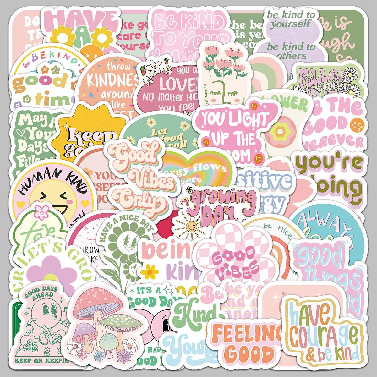 Inspirational English Graffiti Sticker, 50pcs Cartoon Letter Gift Card ...