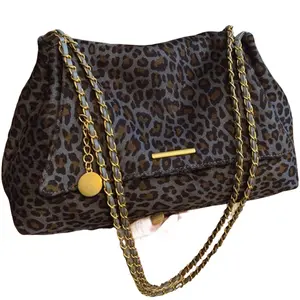 Faux Suede Leopard Print Shoulder Bag for Women - Large Capacity Tote Bag with Chain Strap, Soft Daily Commute Handbag with Phone Pouch, Coin Purse & Cosmetic Bag
