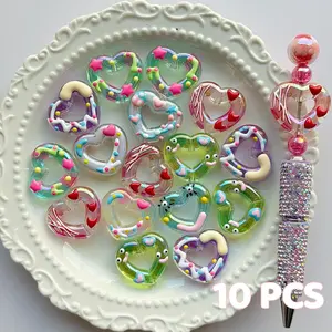 10pcs Mixed Color Double-Sided Beads, Hand-Drawn Decorative Beads, DIY Craft Kit for Keychains, Phone Chains, Backpacks, Etc