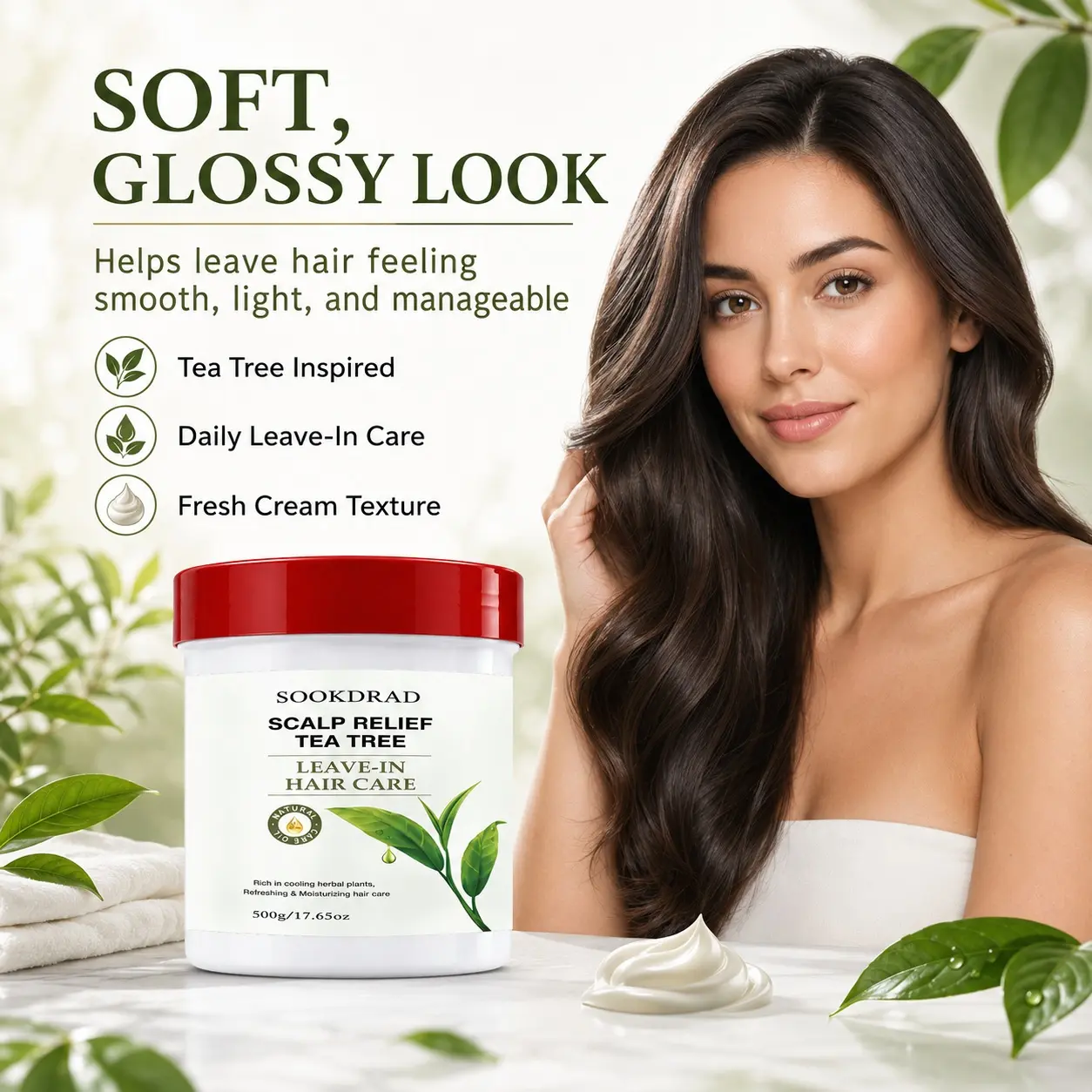 Scalp Relief Tea Tree Leave-In Hair Care, Cooling Herbal Plants Infused, Refreshing, Moisturizing, Scalp Care, Leave-In Treatment, 500g
