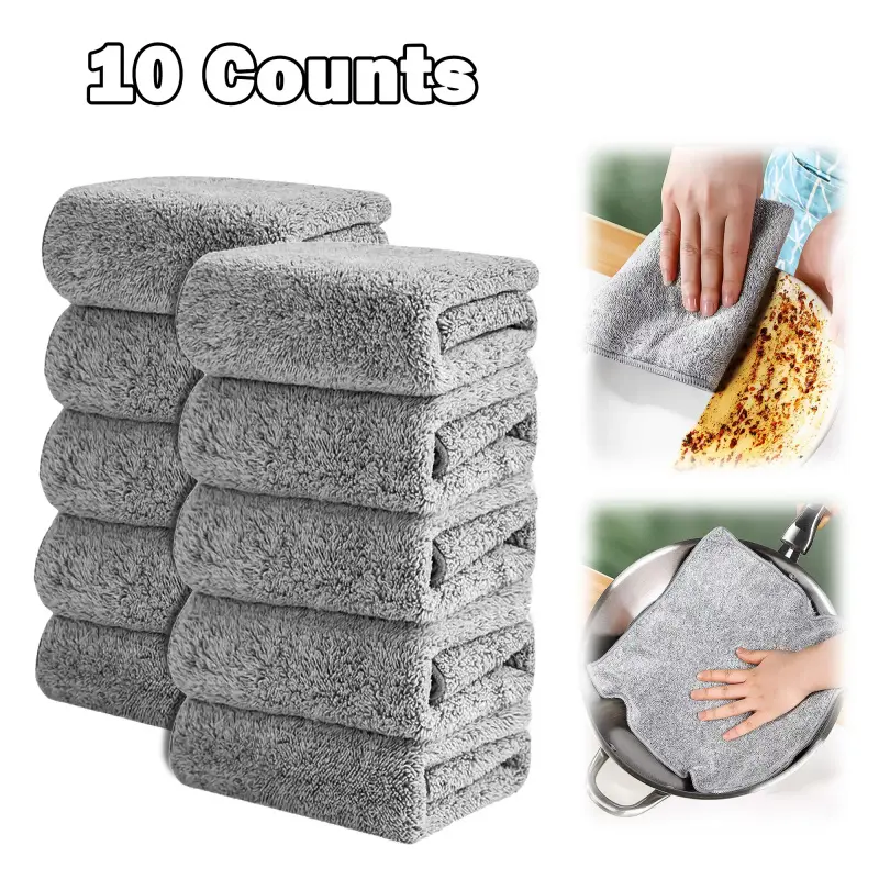 10 Counts Microfiber Cleaning Cloth, Resuable Bamboo Charcoal Microfiber Cleaning Cloths, Super Absorbent Multipurpose Dishcloths for Kitchen House Car, Ddust Removal Cleaning Rag  and more