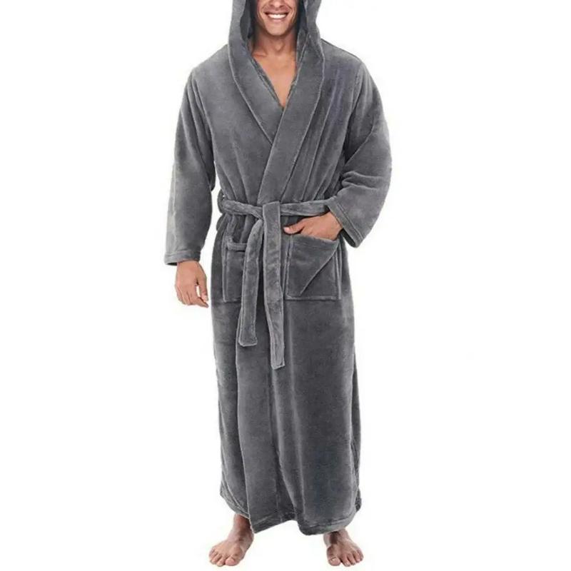 Oversize Men Bath Robe Winter Long Flannel Bathrobe Fleece Kimono Night Cozy Sleepwear Male Home Clothes Gown Sleepwear Loungewear Menswear