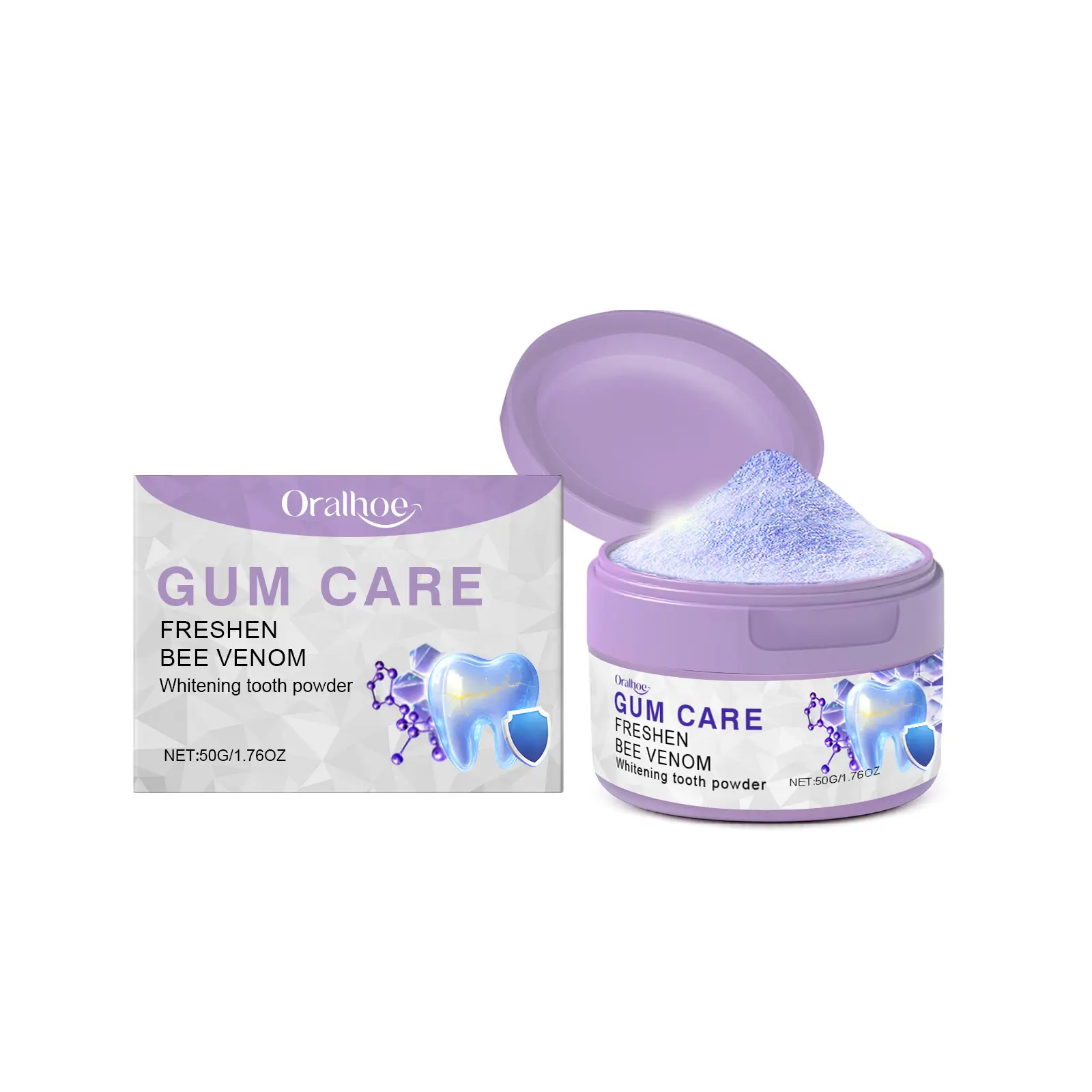 Oralhoe Bee Venom Purple Cleansing Tooth Powder, Fine Foam for Daily Oral Freshness & Brighter-Looking Teeth.Buy 1 Get 1 Free, 2 Complete Sets!
