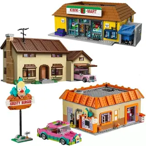 The Krusty Burger Restaurants Kwik-E-Mart Supermarket House Building Blocks Construction Bricks Toy Gift For Children Kids