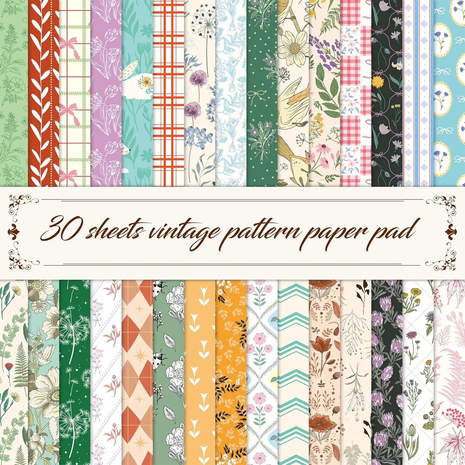 30 Sheets  Style Paper Pad, Double-Sided Scrapbook Paper Retro Design with ,  & Stripes, Decorative Scrapbooking Supplies For Card Making, Album, Stamping, Background Decoupage