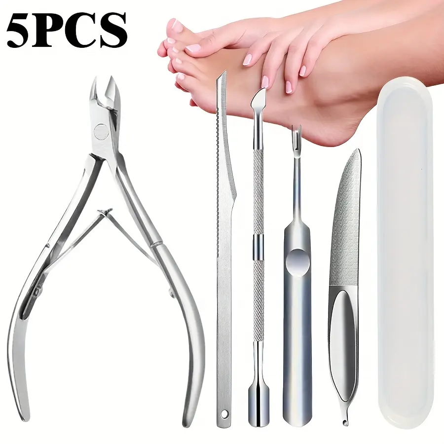 5-piece professional manicure nail care set - Manicure Supplies - Cuticle Care Kit - stainless steel cuticle scissors, angled scissors, nail tool accessories - suitable for home and beauty salon use as a foot repair set