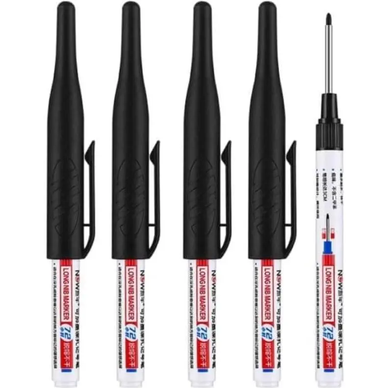 4 count Black Multi Purpose Deep Hole Marker Pens,Long Nib  Marker  Colorful Carpenter Pen for Bathroom Woodworking Decoration,  Markers Marker Pens