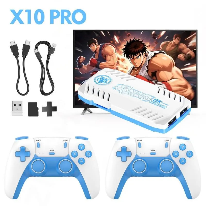 X10 Pro Game Console, Includes Psp and Ps1 Games, 2 Wireless Controllers, Party Ready, Blue- Design, Retro Video Game Consoles, Gaming Set