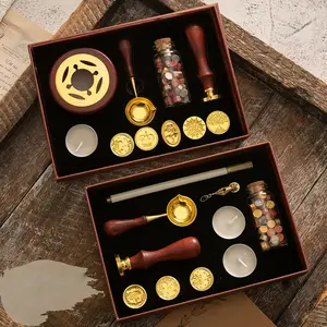 Metallic Wax Seal Kit with Box, over 100 Wax Seals, Rose Wax Stamp, Spoon, Candle, for Wedding Invitations, Gift Packaging, Handmade Wax Seals