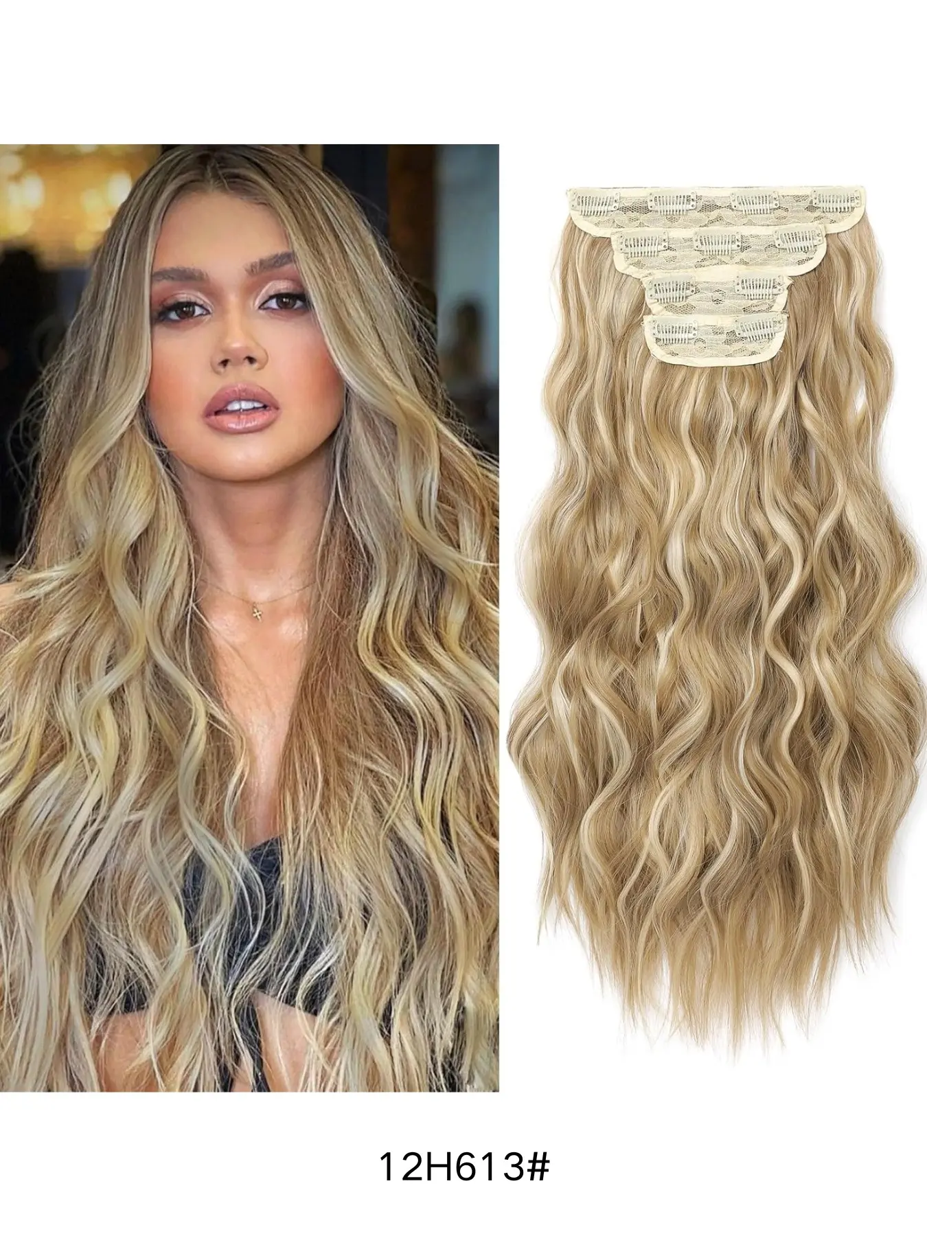 Clip in Hair Extensions - 4 PCS Long Wavy Thick Highlighted Clip in Hairpieces Full Head Synthetic Hair Extension for Women, Synthetic Fiber Extensions, 24 Inch Long wavy hair extensions