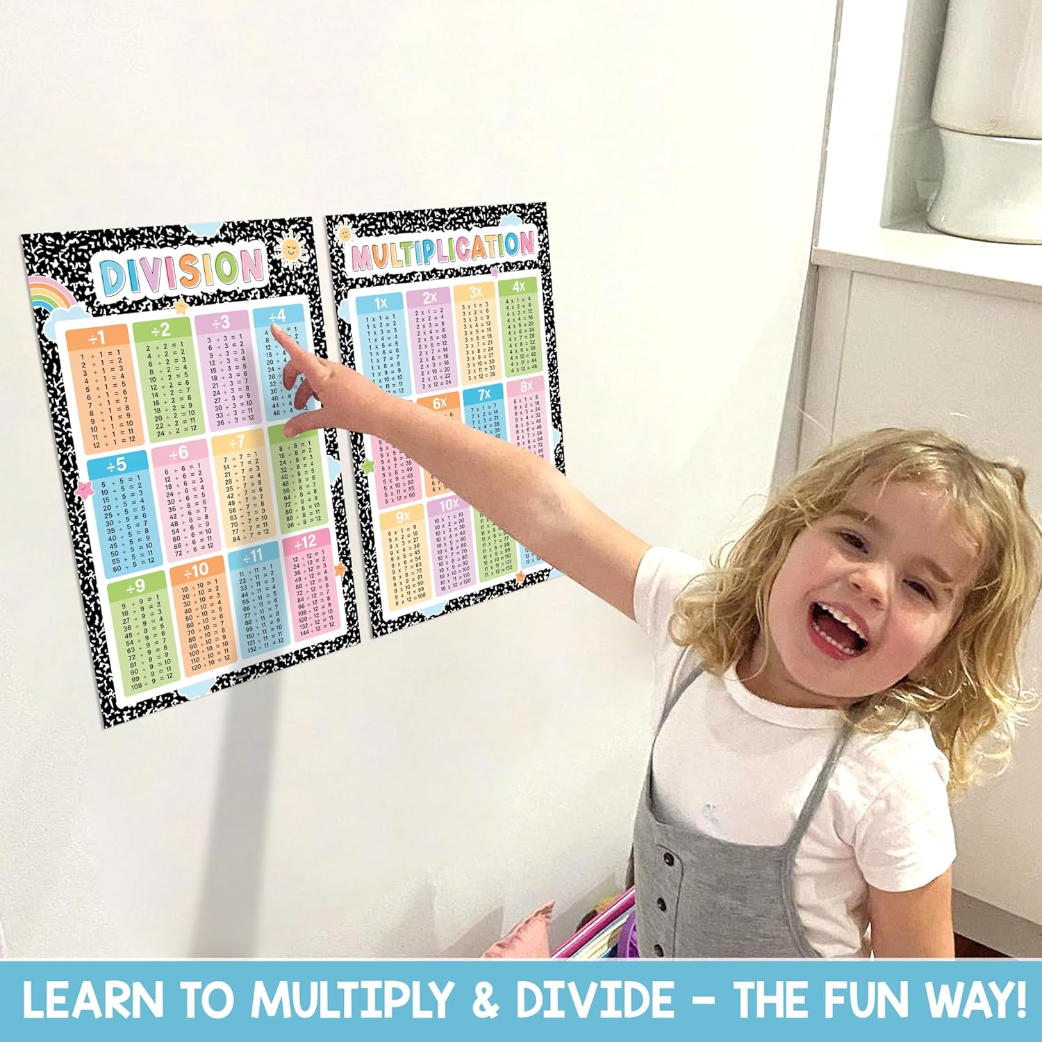 Multiplication Chart, 2 count Educational Math Posters for Classroom, Laminated Multiplication & Division Poster, To School Mathematics Bulletin Board Haves, Composition Notebook Multiplication Chart, 2 count Educational Math Posters for Classroom, Laminated Multiplication & Division Poster, To School Mathematics Bulletin Board Haves, Composition Notebook