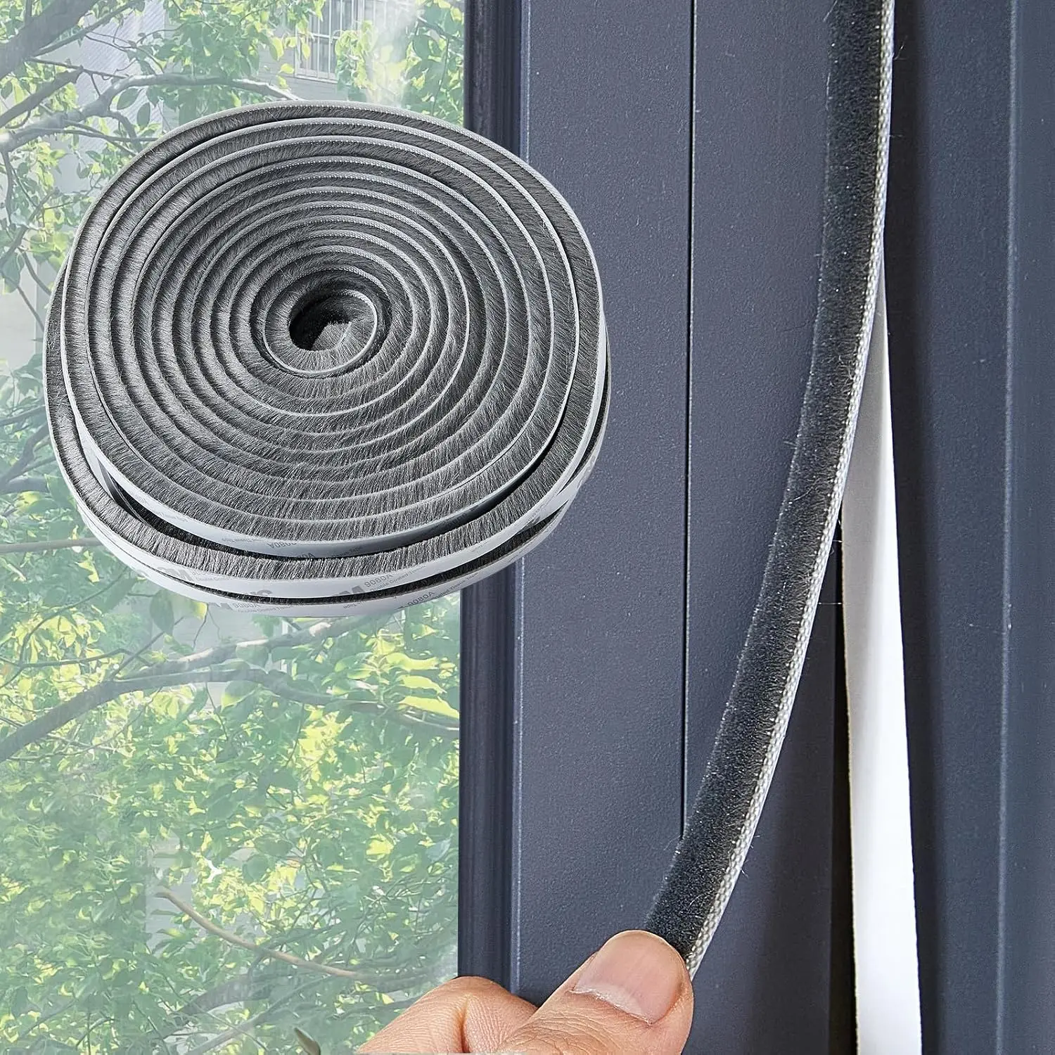 33 Ft Gray Self-Adhesive Soundproofing Weather Stripping for Doors and Windows Weather Stripping Brush for Sliding Windows/Doors Frame Sid 0.35" Wide x 0.2" Thick(5mm)