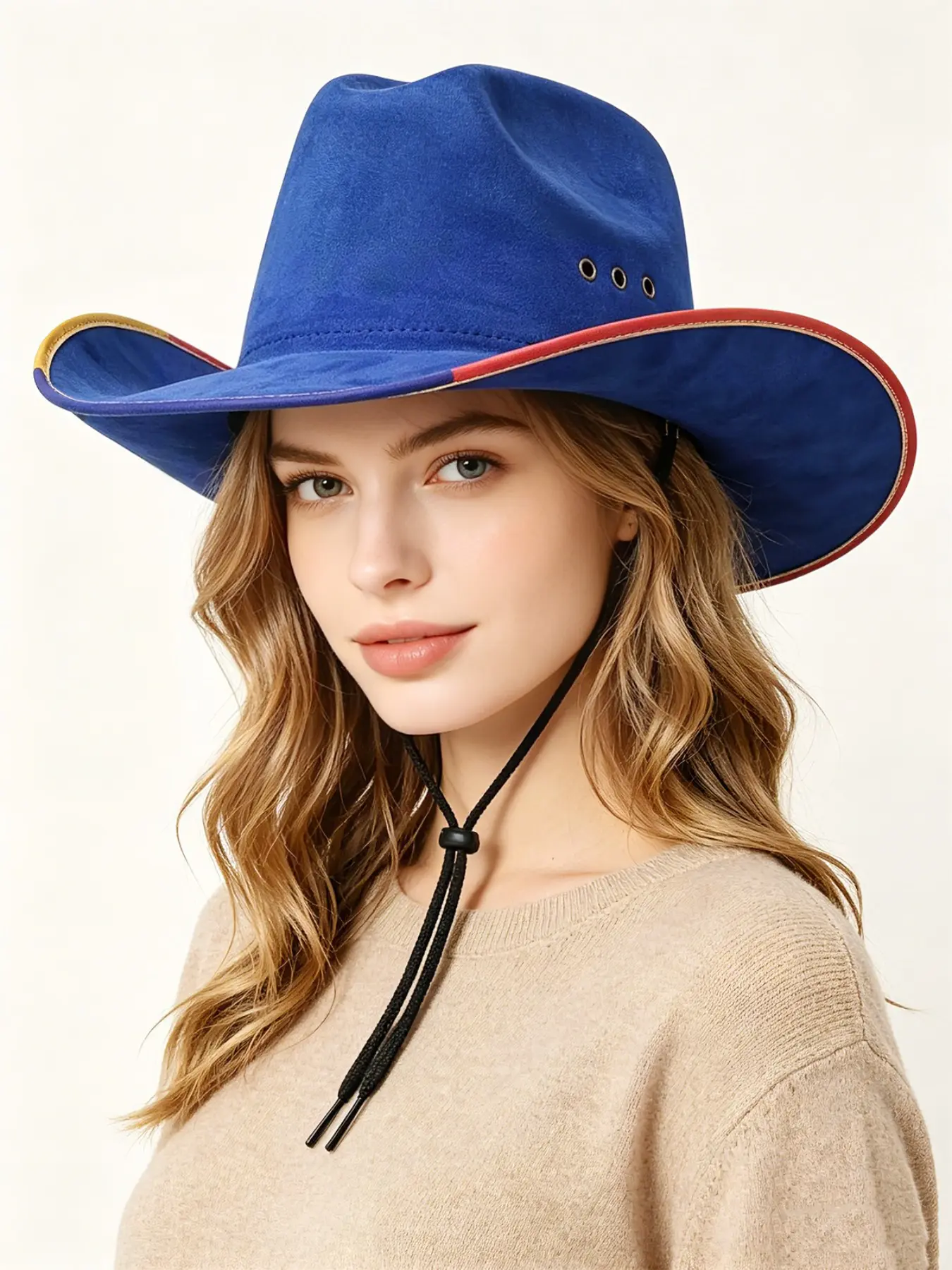 European and American Four Seasons Fashion Color Edge Solid Color Denim Hat Breathable Round Hole Design Casual Outdoor Hat Outdoor Banquet Men's and Women's Universal Top Hat