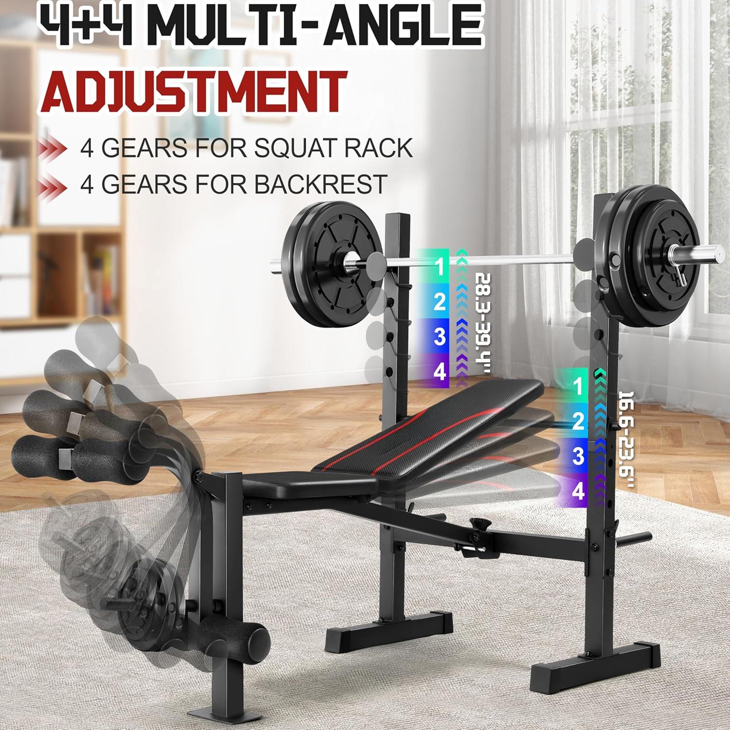 Multi-Function Weight Bench Set with Squat Rack Leg Extension & Leg Curl Adjustable Workout Bench for Full Body Fitness Foldable Flat/Incline/Decline Upgrade Bench Press for Home Gym Multi-Function Weight Bench Set with Squat Rack Leg Extension & Leg Curl Adjustable Workout Bench for Full Body Fitness Foldable Flat/Incline/Decline Upgrade Bench Press for Home Gym