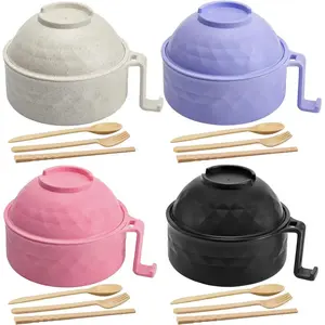 6PC/Set Microwave Ramen Bowl Set, Ramen Noodle Cooker with Lid & Handle,Perfect for Home, Office, Dorm, or College Tableware