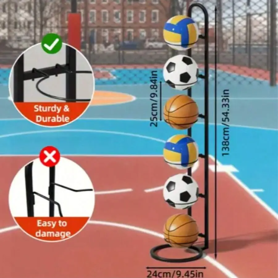 Multi-Layer Basketball Soccer Volleyball Storage Rack, Home Living Room Bedroom Garage Ball Organizer, Indoor Outdoor Ball Storage, Durable